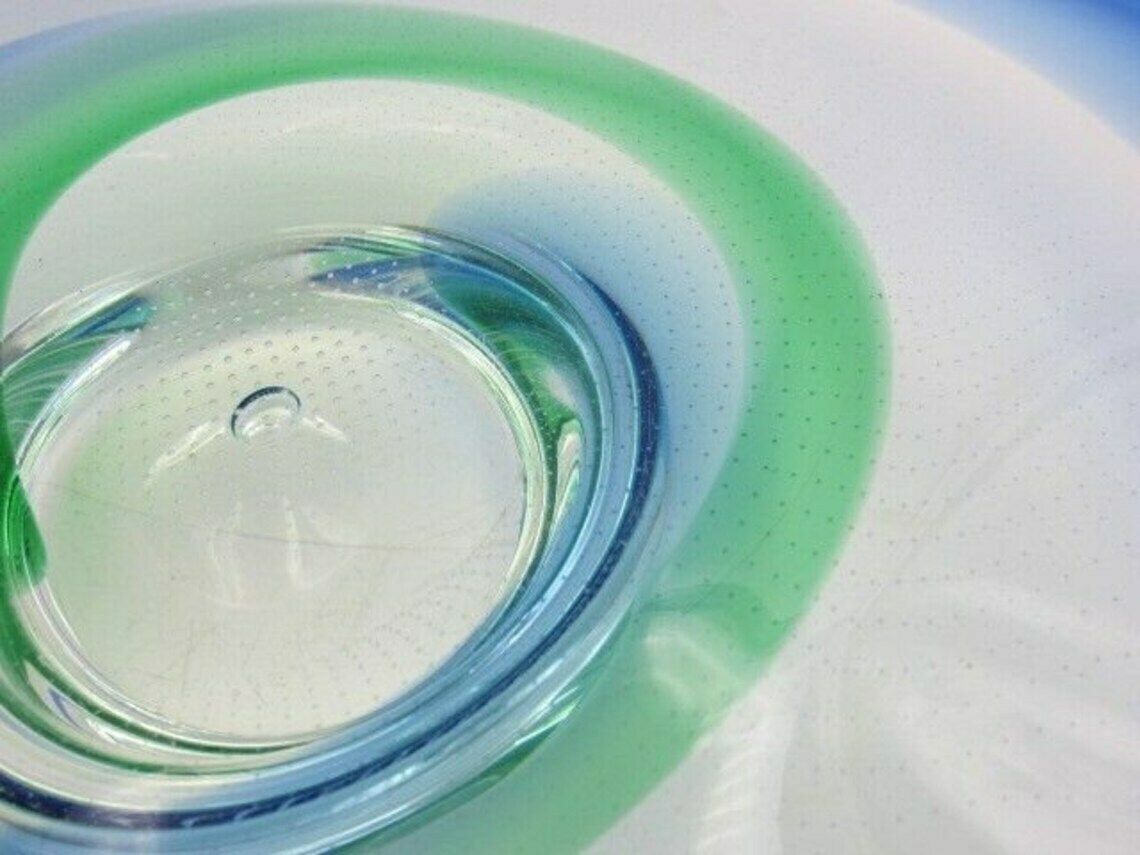 Large Green Blue Organic Sommerso And Fine Bubbles Art Glass Centrepiece Bowl photo Home Decor