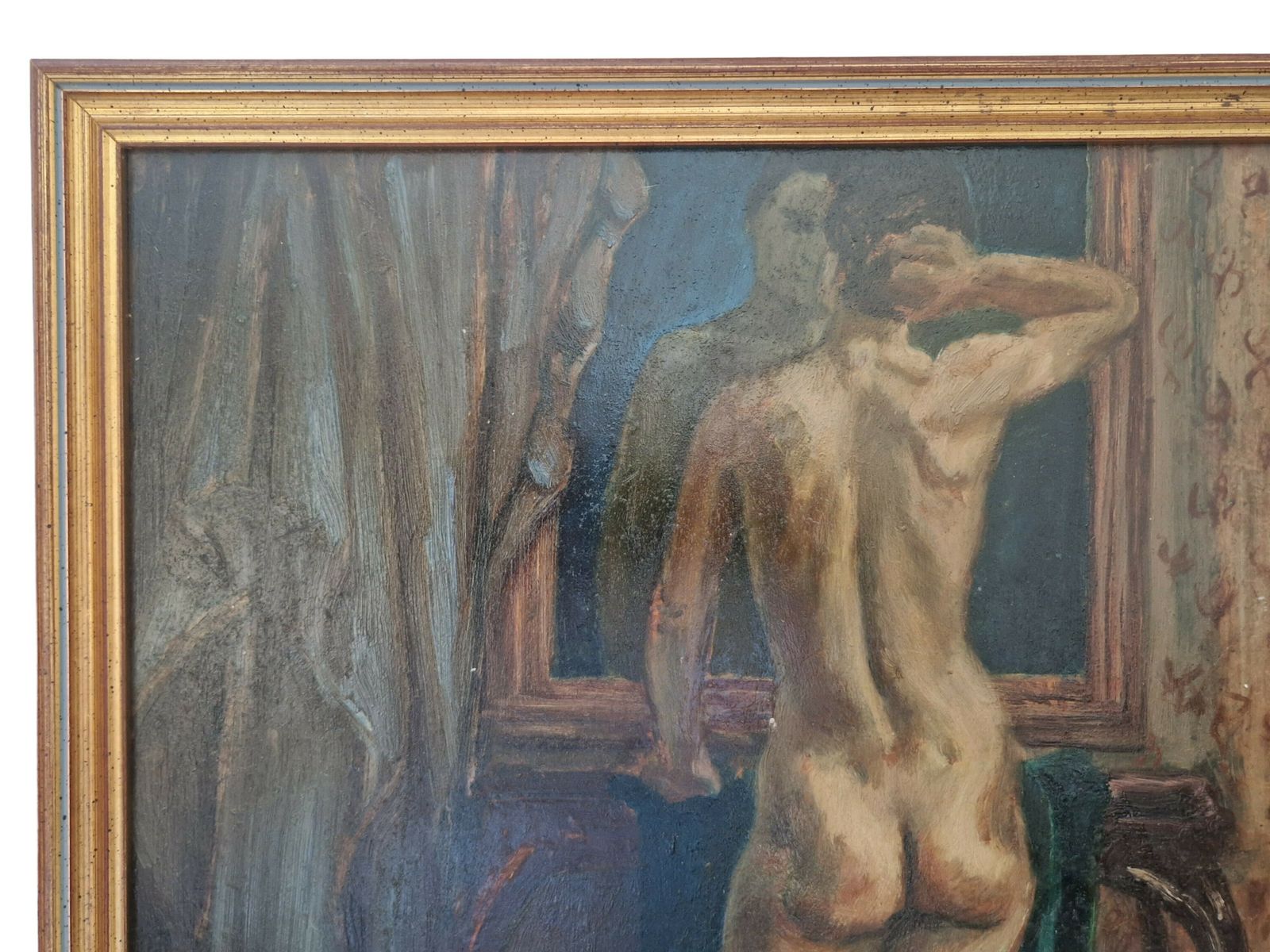 Ingelijst Olieverfportret Van Naakte Man, Begin 20e Eeuw photo Kunst