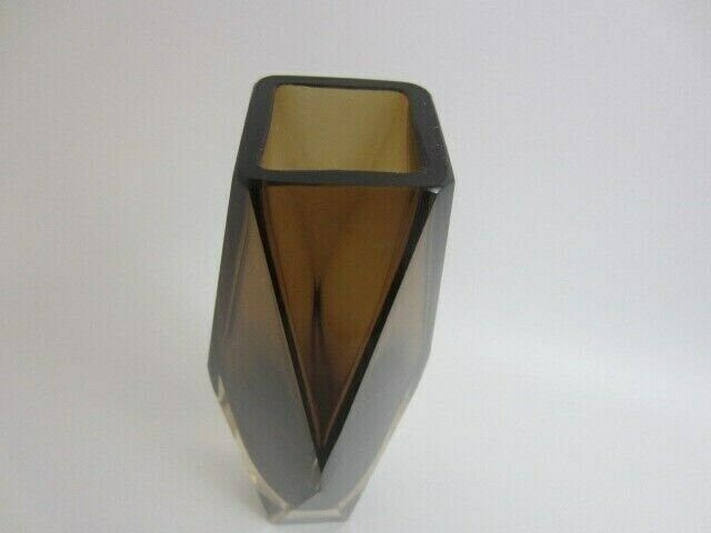 Space Age V Nason Cinnamon And Gold Sommerso Art Glass Vase Faceted Geometric photo buy