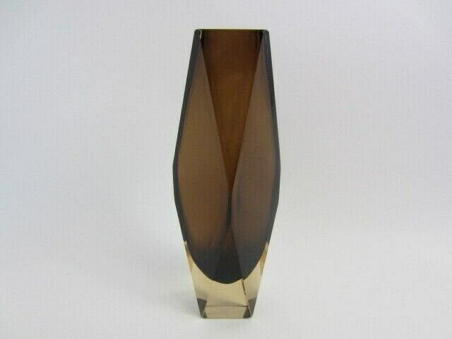 Xxl Space Age V Nason Cinnamon And Gold Sommerso Art Glass Vase Faceted Geometric photo vintage