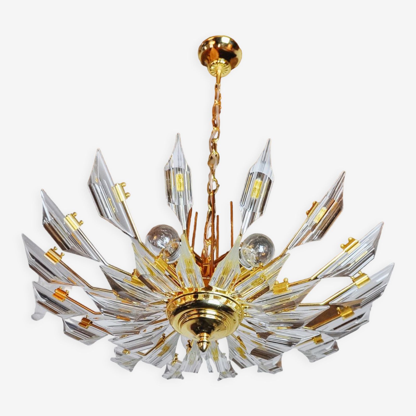 Chandelier '"Sun" By Oscar Torlasco For Stilkronen Cut Glass Triedri, Italy, 1970