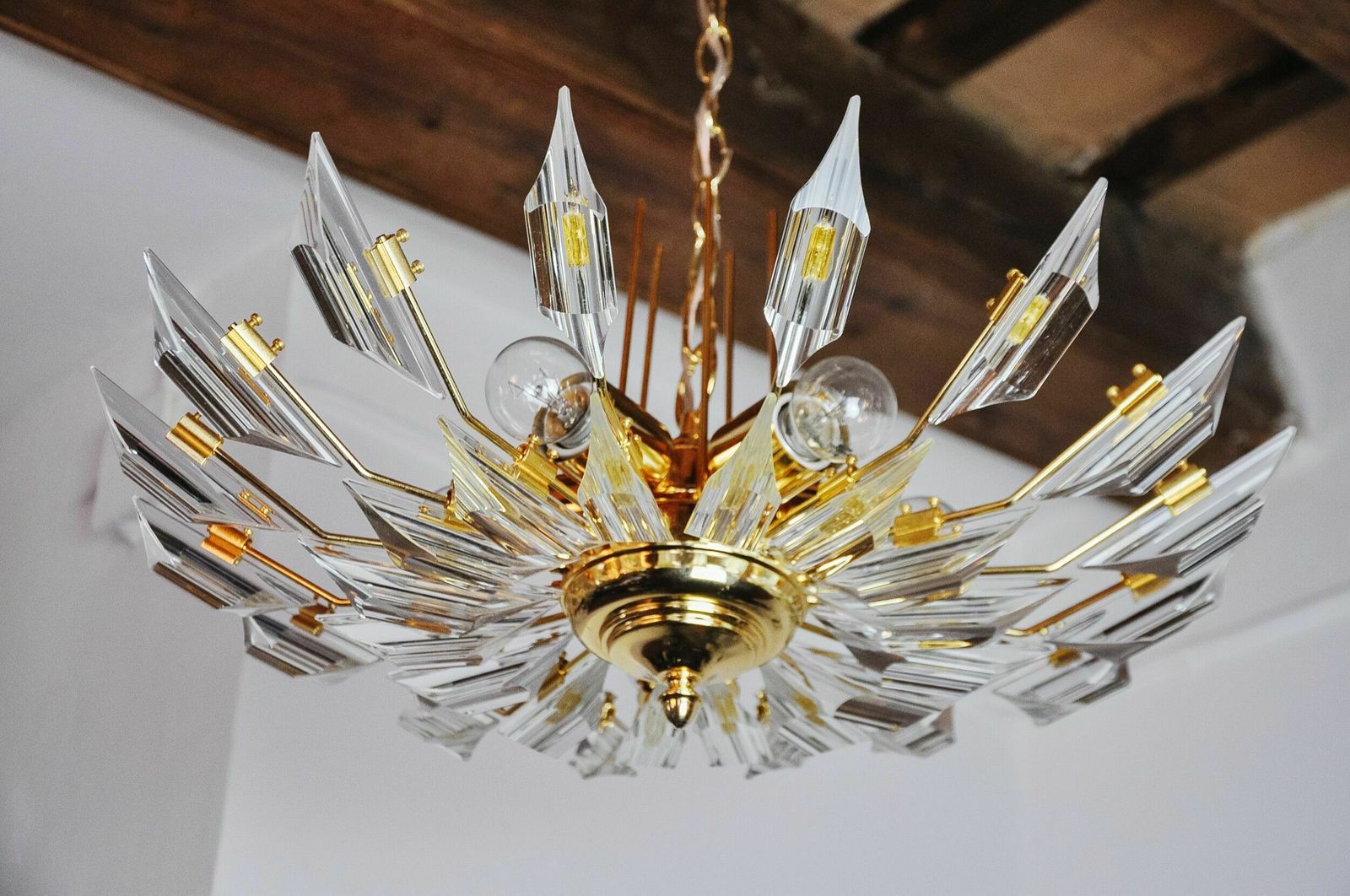 Chandelier '"Sun" By Oscar Torlasco For Stilkronen Cut Glass Triedri, Italy, 1970 photo Lighting