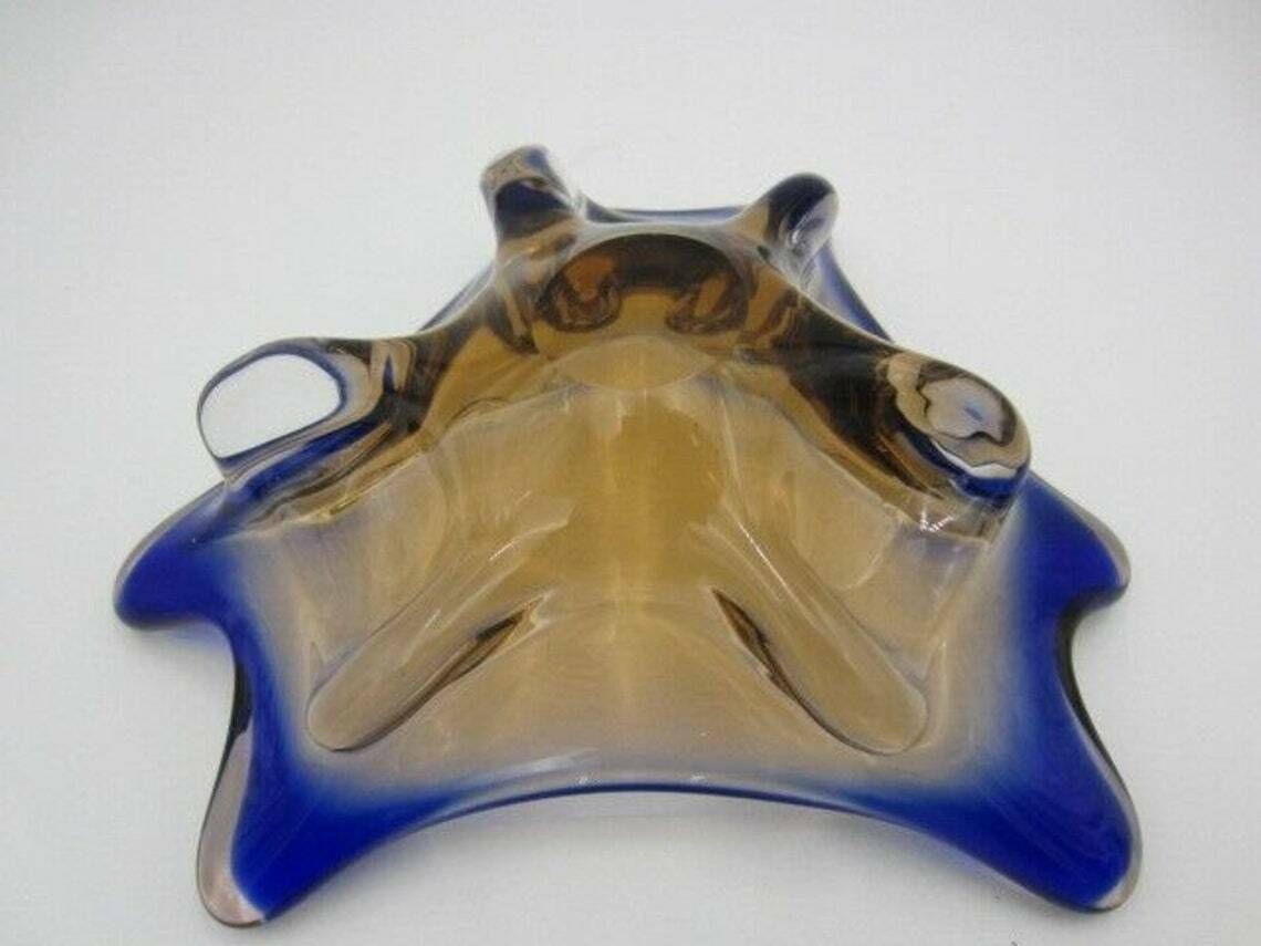 Blue And Pink Mid Century Art Glass Water Droplet Bowl Czech Sommerso photo buy