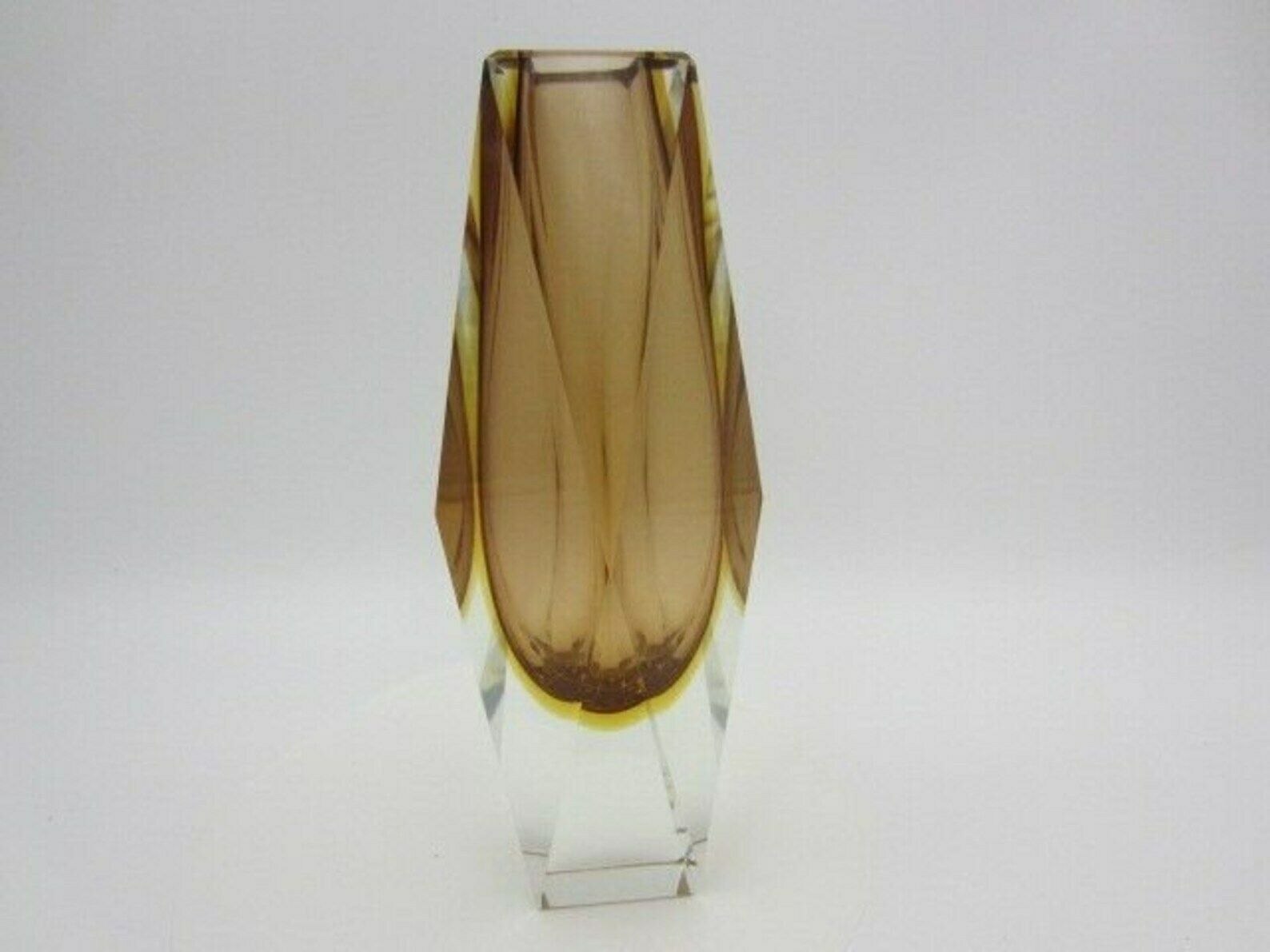 Space Age Brown And Golden Amber Sommerso Art Glass Faceted Vase Made In Italy photo buy