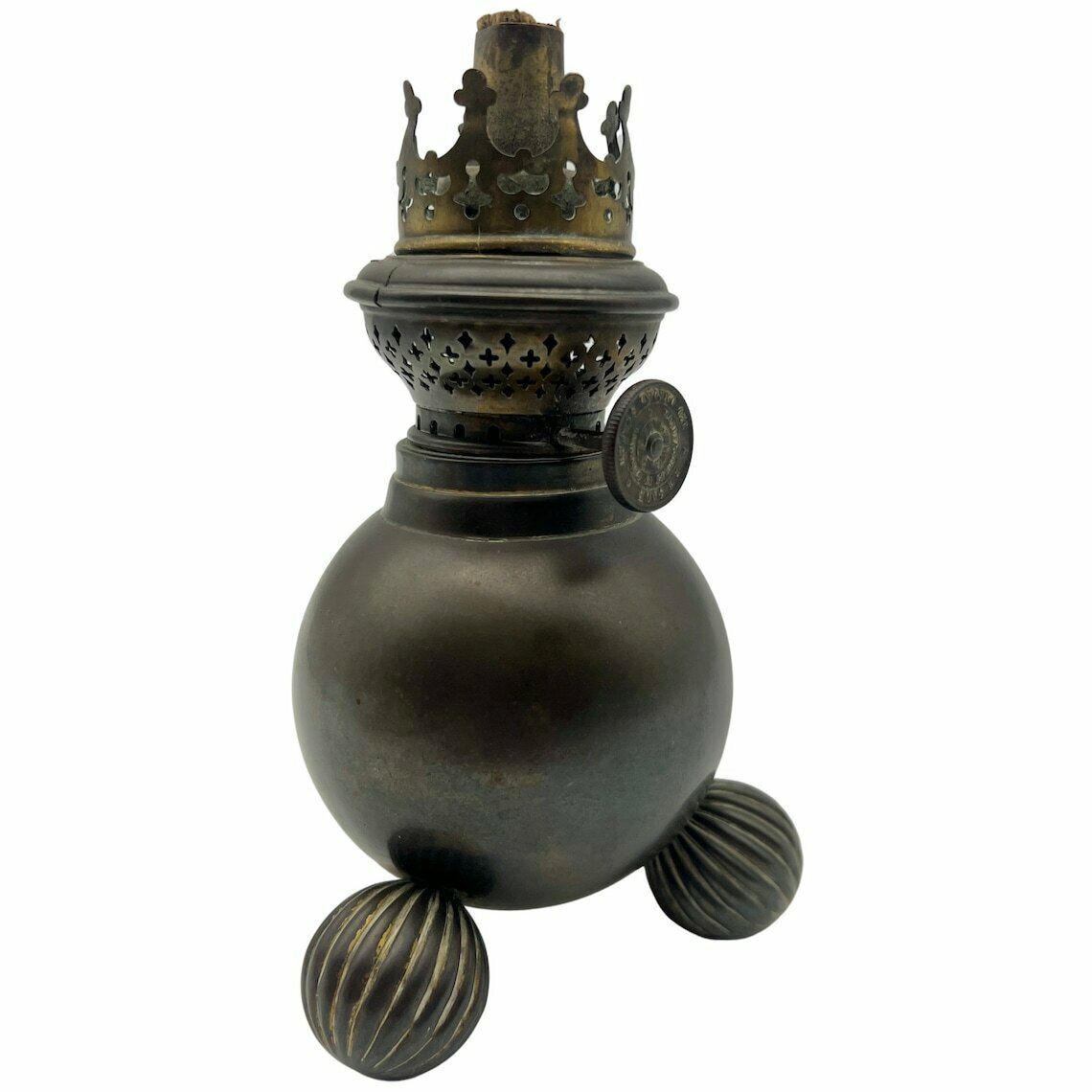 Antique Victorian Brass Oil Lamp  Rd No 5313 1884  F.T. Sale  129 Oxford St London photo furniture