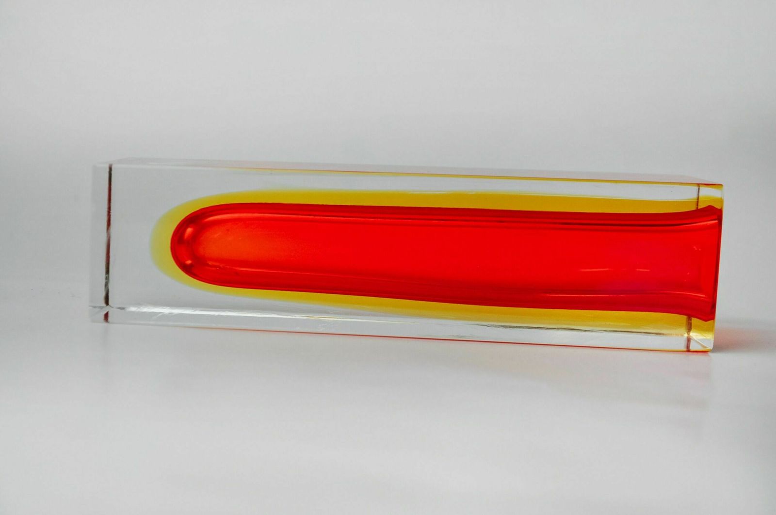 Red And Yellow Cubic Sommerso Vase By Seguso, Murano, Italy, 1970 photo vintage