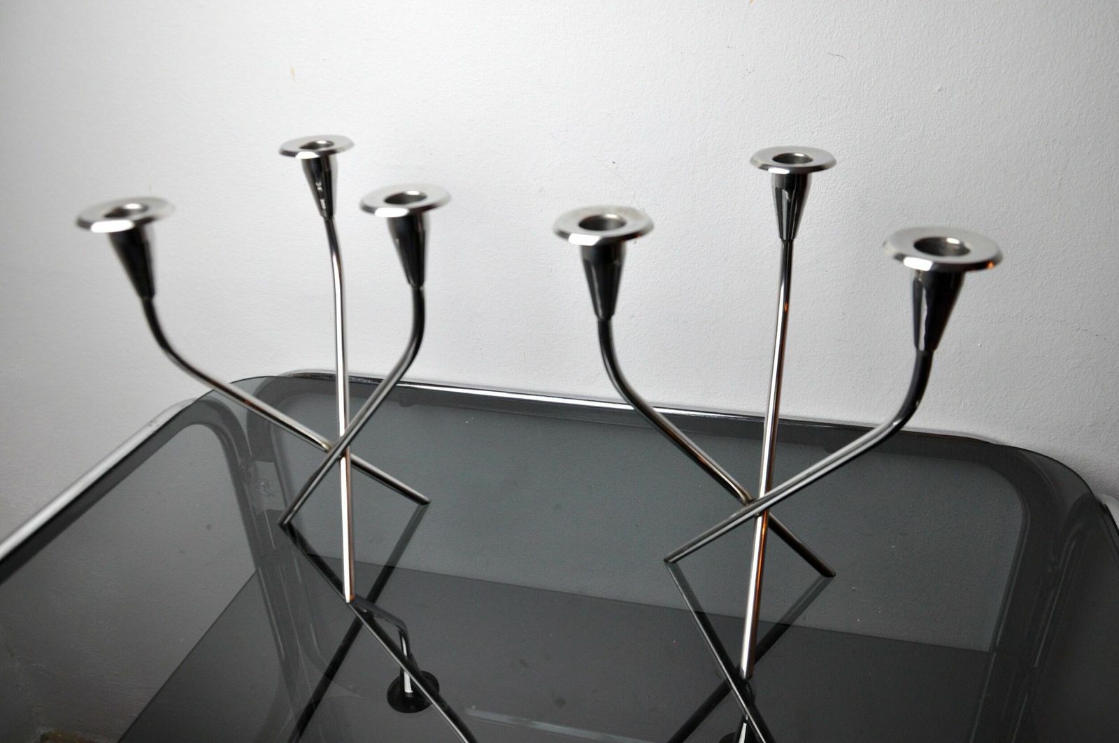 Pair Of Scandinavian 3 Arm Candlesticks In Alpaca, Sweden, 1970 photo 895.0