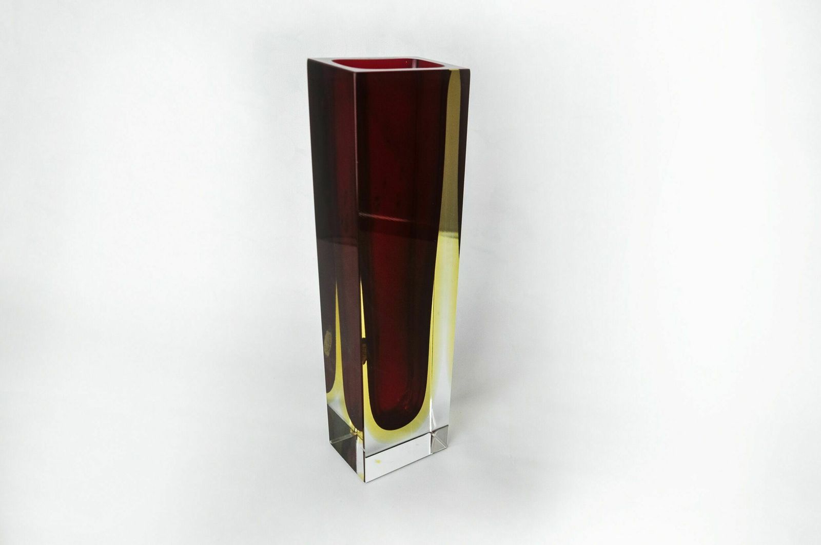 Brown And Yellow Cubic Sommerso Vase By Seguso, Murano, Italy, 1970 photo 1007.0