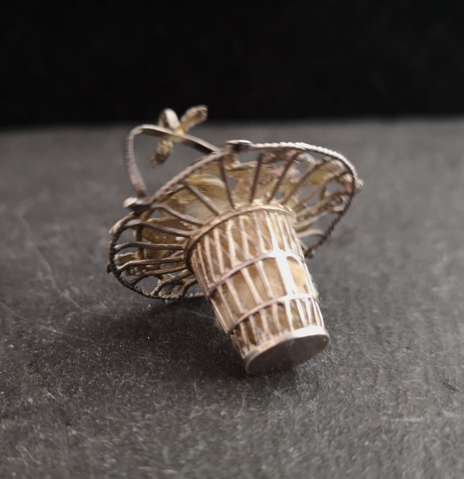 Vintage Sterling Silver Dolls Flower Basket, Miniature photo furniture