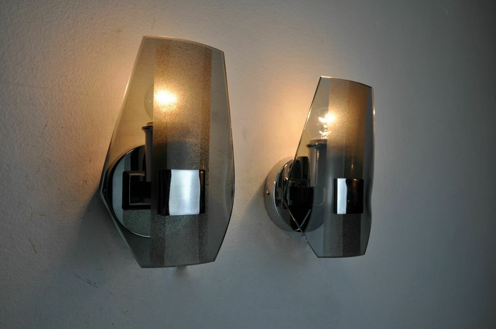 Pair Of Veca Wall Lamps, Black Murano Glass, Italy 1970 photo for sale