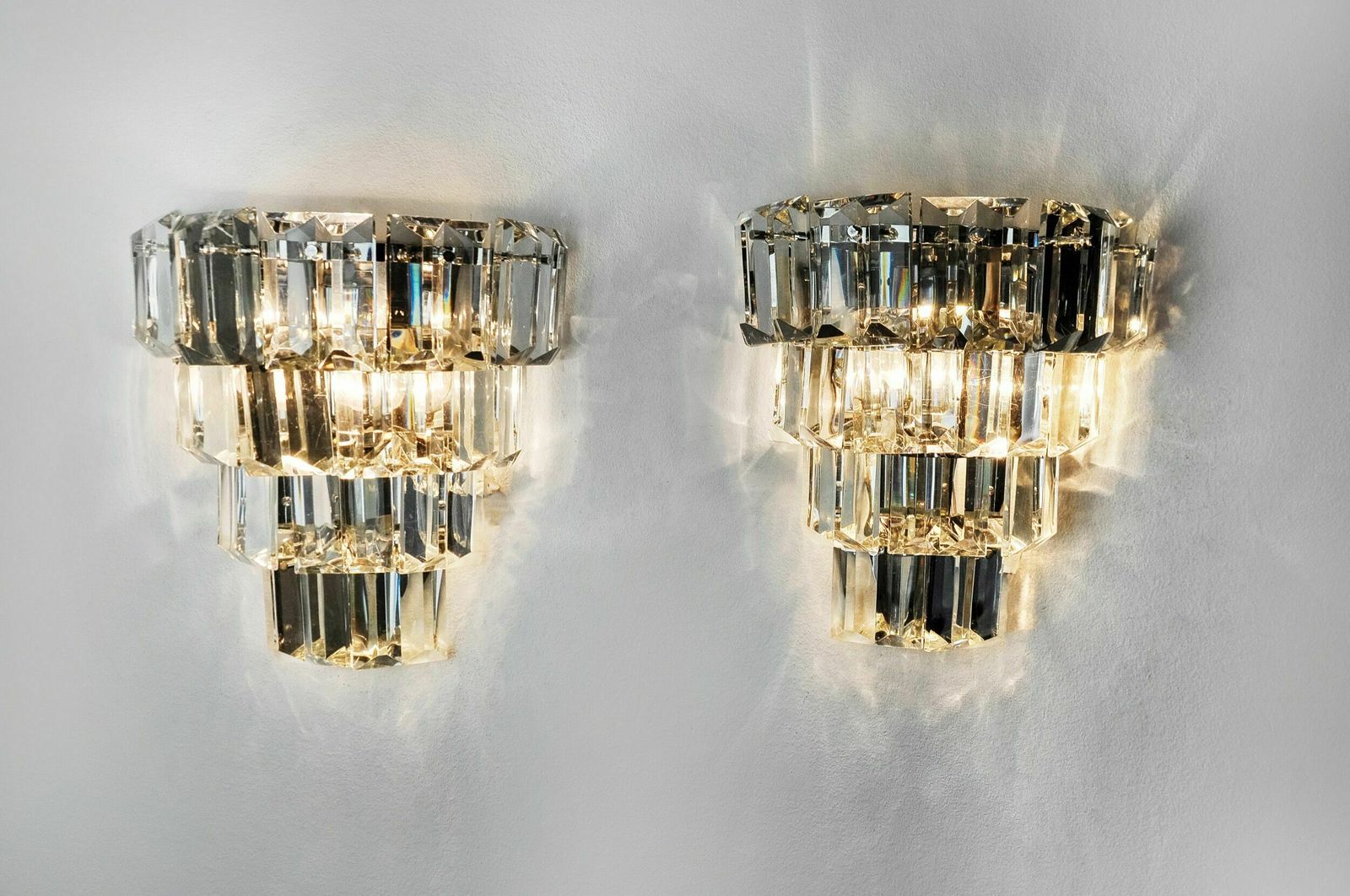 Pair Of Kinkeldey Sconces, 4 Levels, German Cut Crystals, 1970 photo for sale
