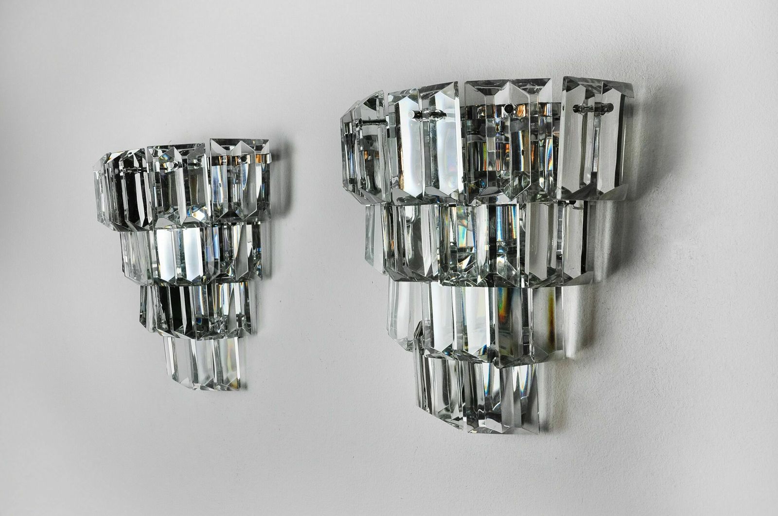 Pair Of Kinkeldey Sconces, 4 Levels, German Cut Crystals, 1970 photo vinterior