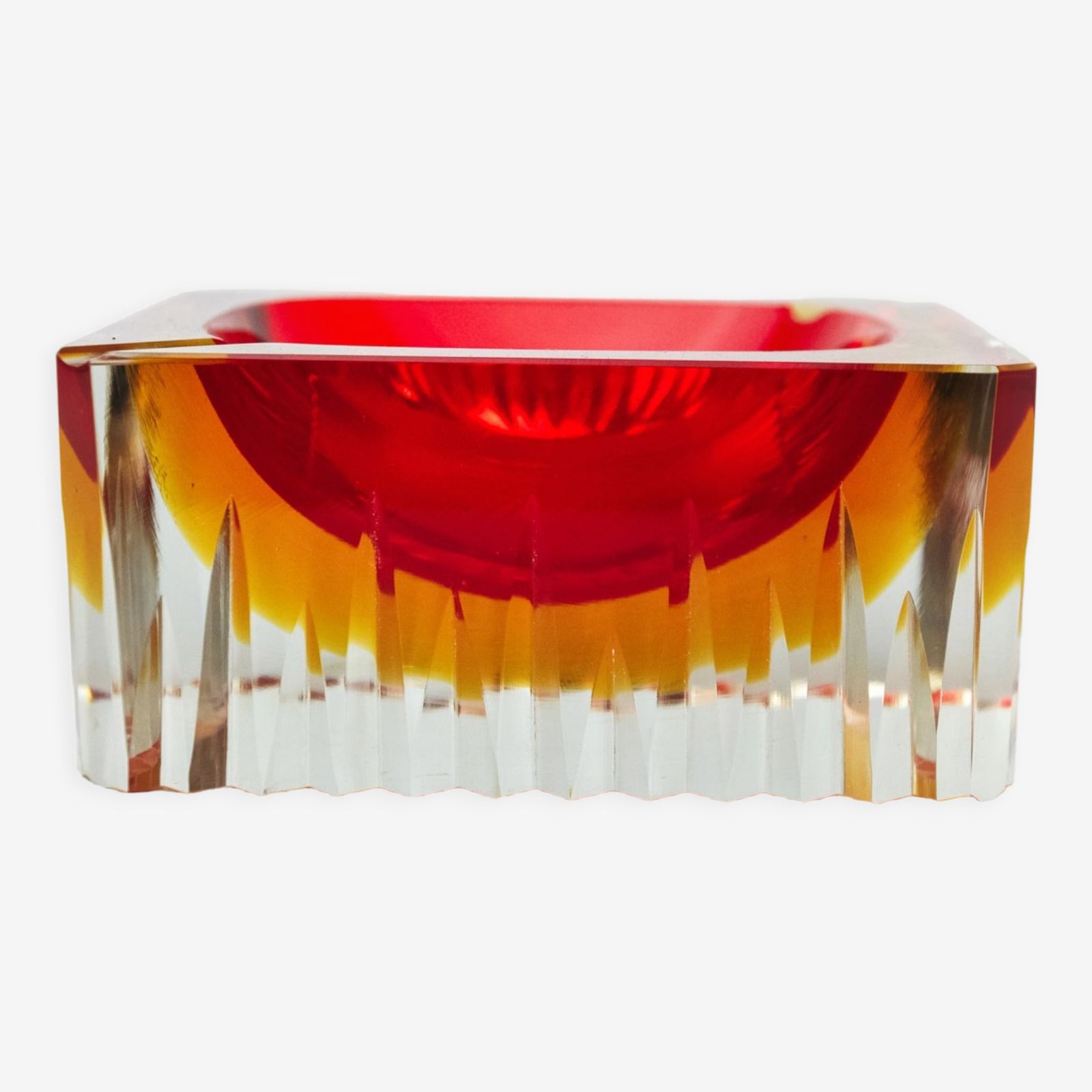 Red And Yellow Cubic Sommerso Ashtray By Seguso, Murano, Italy, 1970