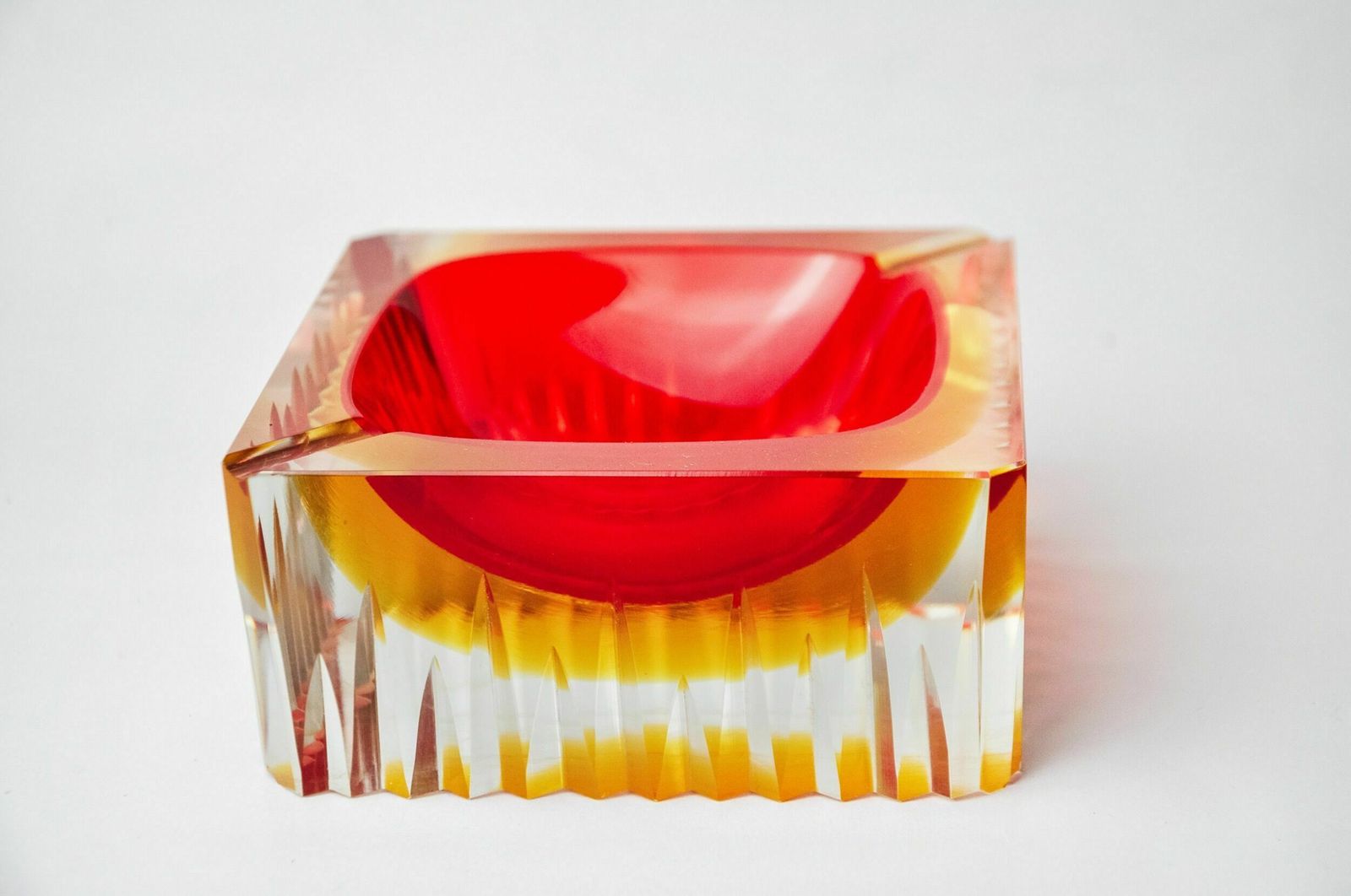 Red And Yellow Cubic Sommerso Ashtray By Seguso, Murano, Italy, 1970 photo Home Decor