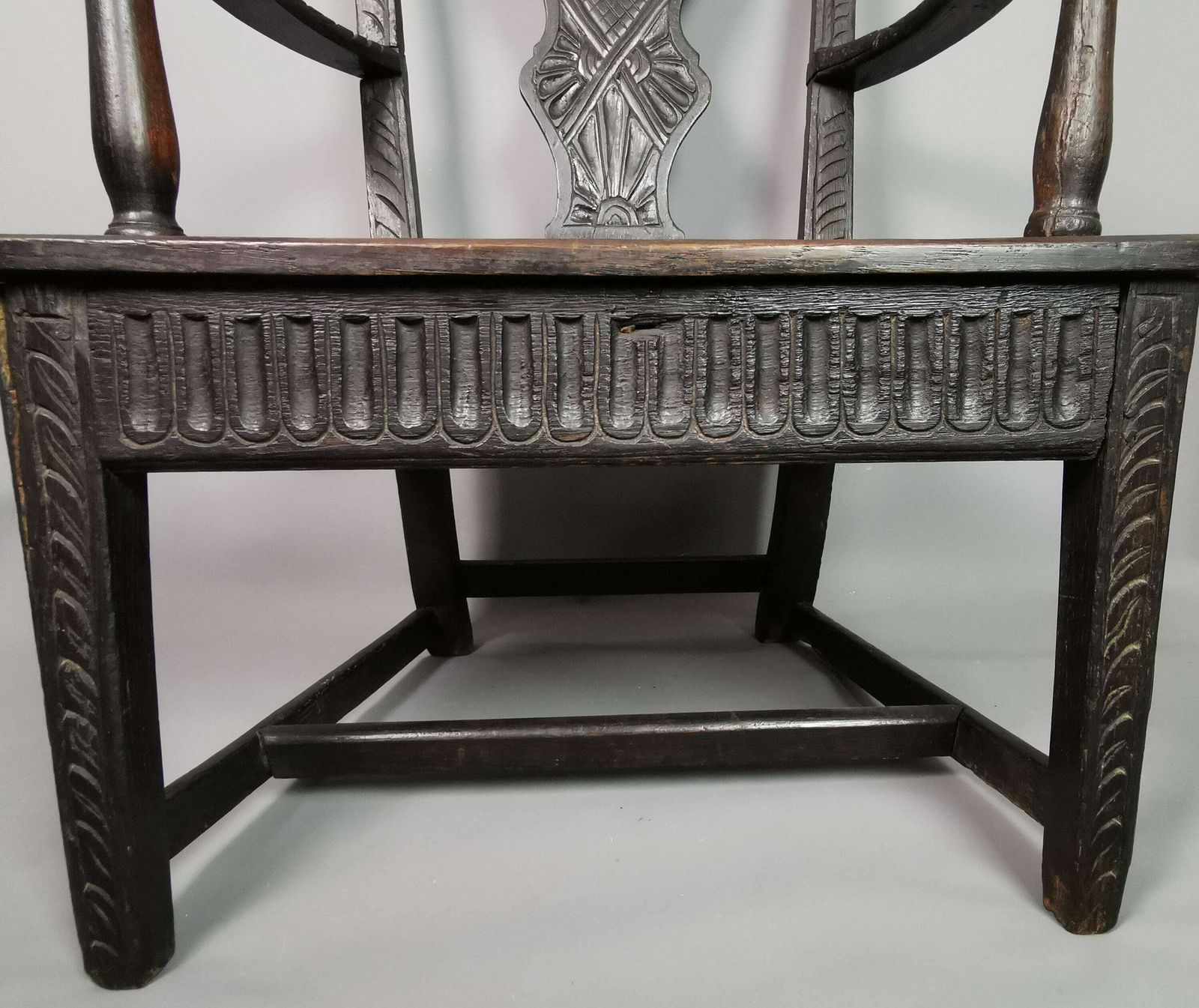 Antique Georgian Elbow Chair, Carved Oak, Gothic Style photo 521.0