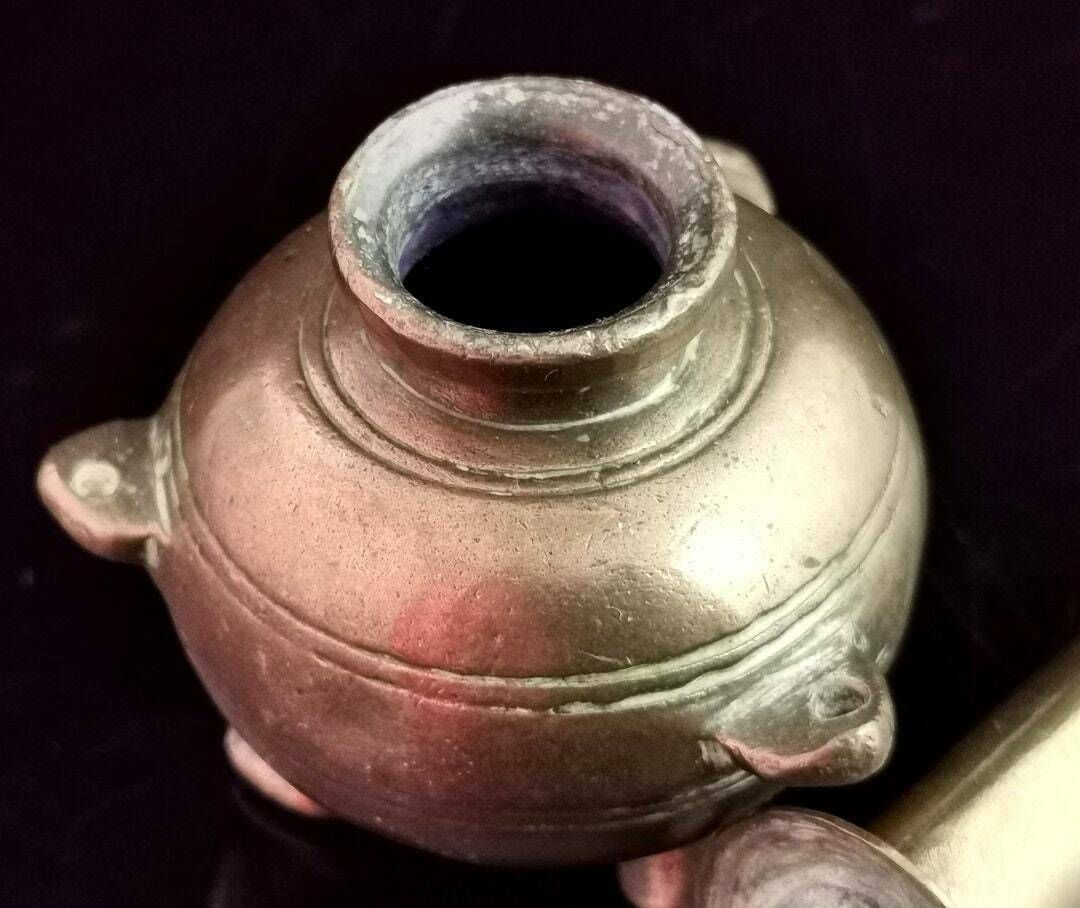 Antique Bronze Pot Belly Stove Ink Pot, Inkwell photo for sale
