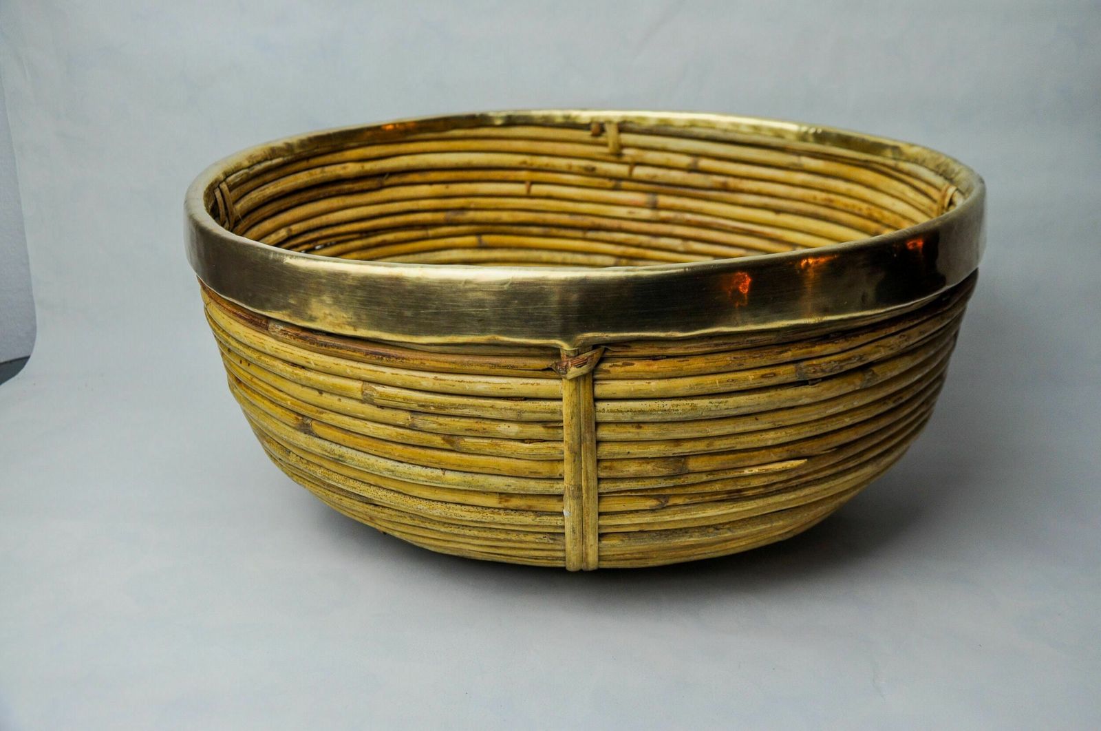 Rattan And Brass Book Holder Basket, Italy, 1970s photo furniture