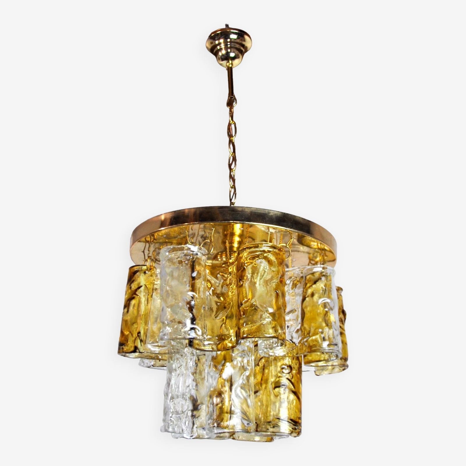 Two Tone Chandelier By Zero Quattro, Orange And Transparent Murano Glass, Italy, 1970