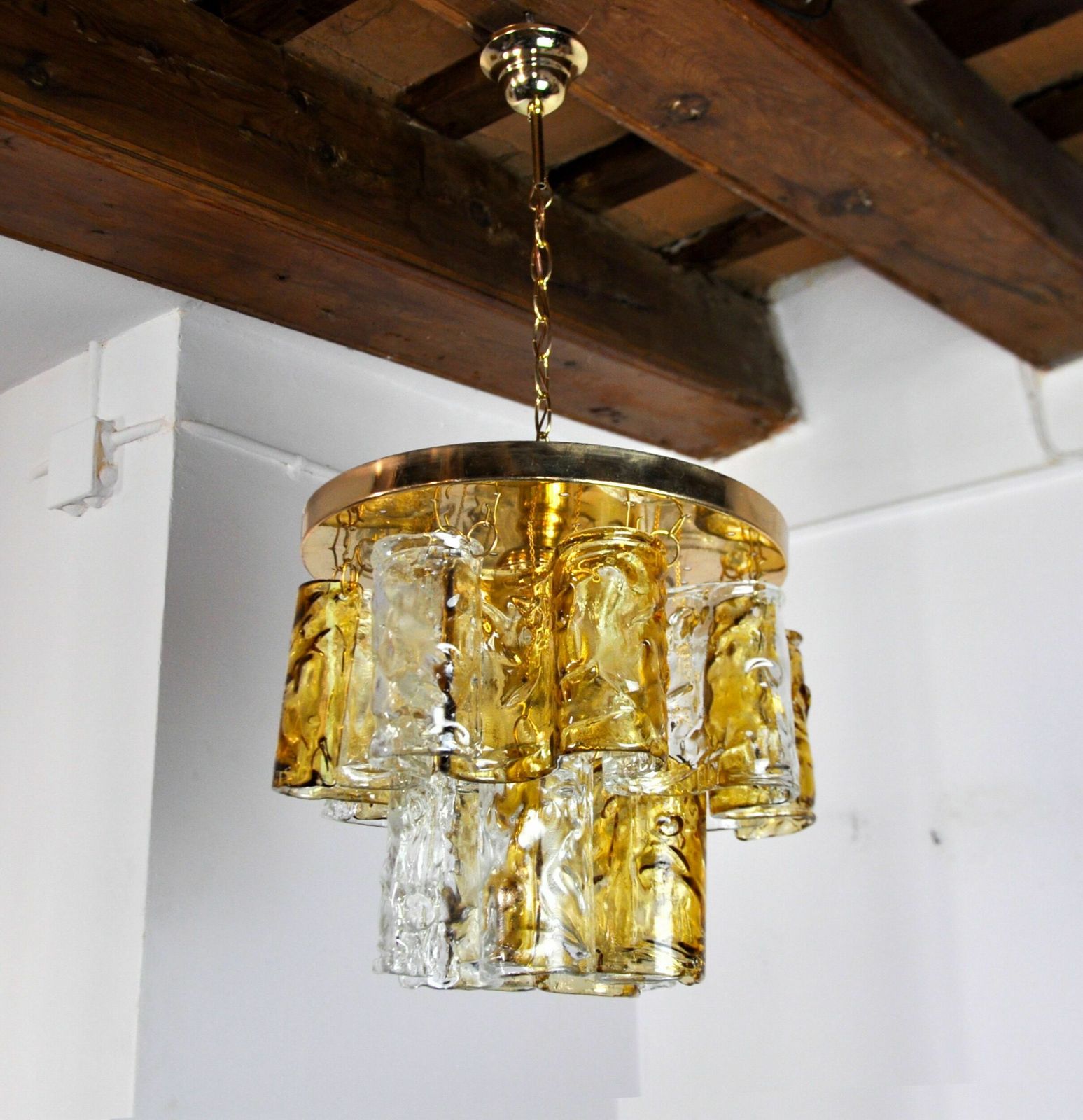 Two Tone Chandelier By Zero Quattro, Orange And Transparent Murano Glass, Italy, 1970 photo furniture