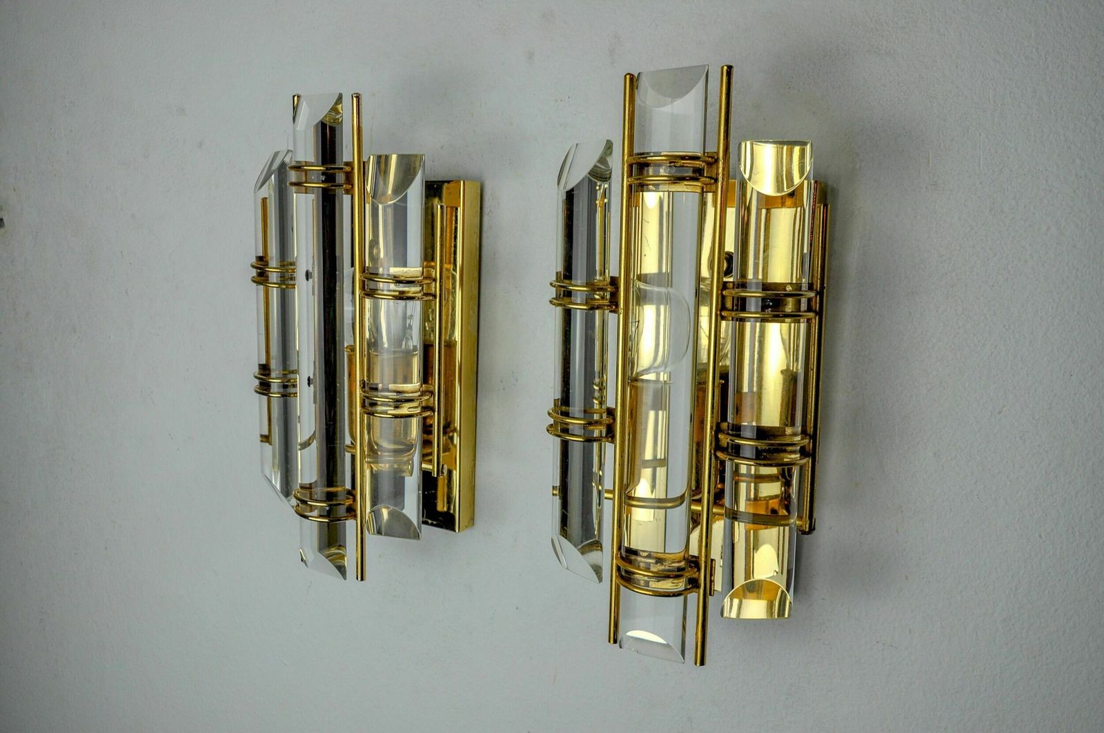 Pair Of Venini Sconces, Half Moon Glass, Murano, Italy 1970 photo Lighting