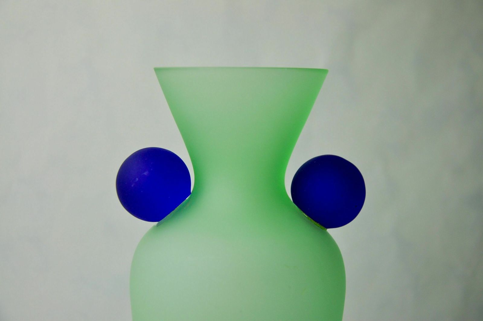 Green And Blue Satin Murano Glass Vase, Menphis Style, Italy, 1980 photo vinterior