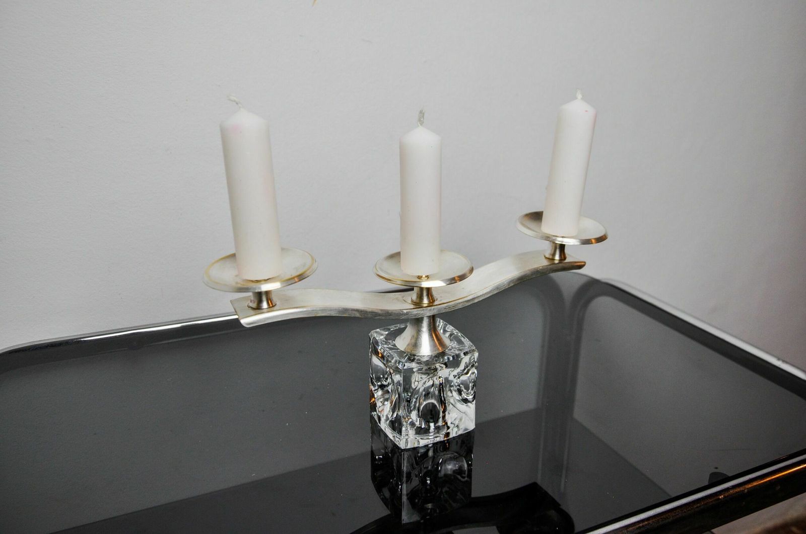 Ice Candle Holder By Peill & Putzler, 3 Flames, Glass And Silver Metal, Germany, 1970 photo Home Decor