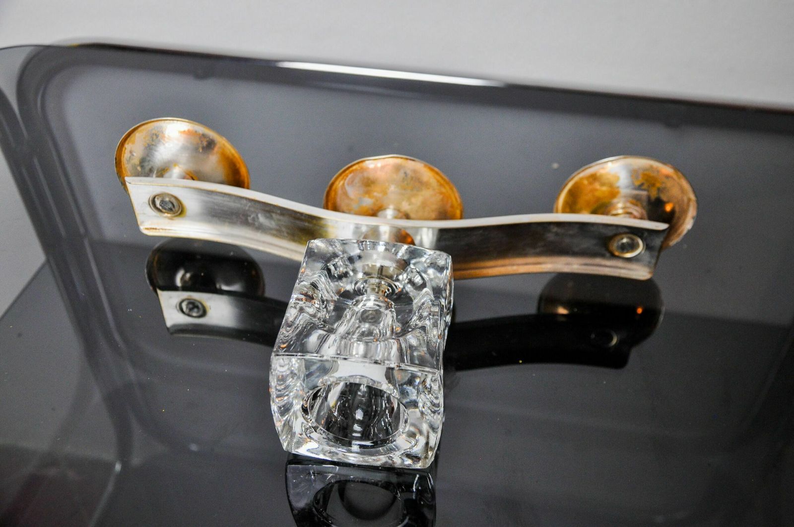 Ice Candle Holder By Peill & Putzler, 3 Flames, Glass And Silver Metal, Germany, 1970 photo vinterior