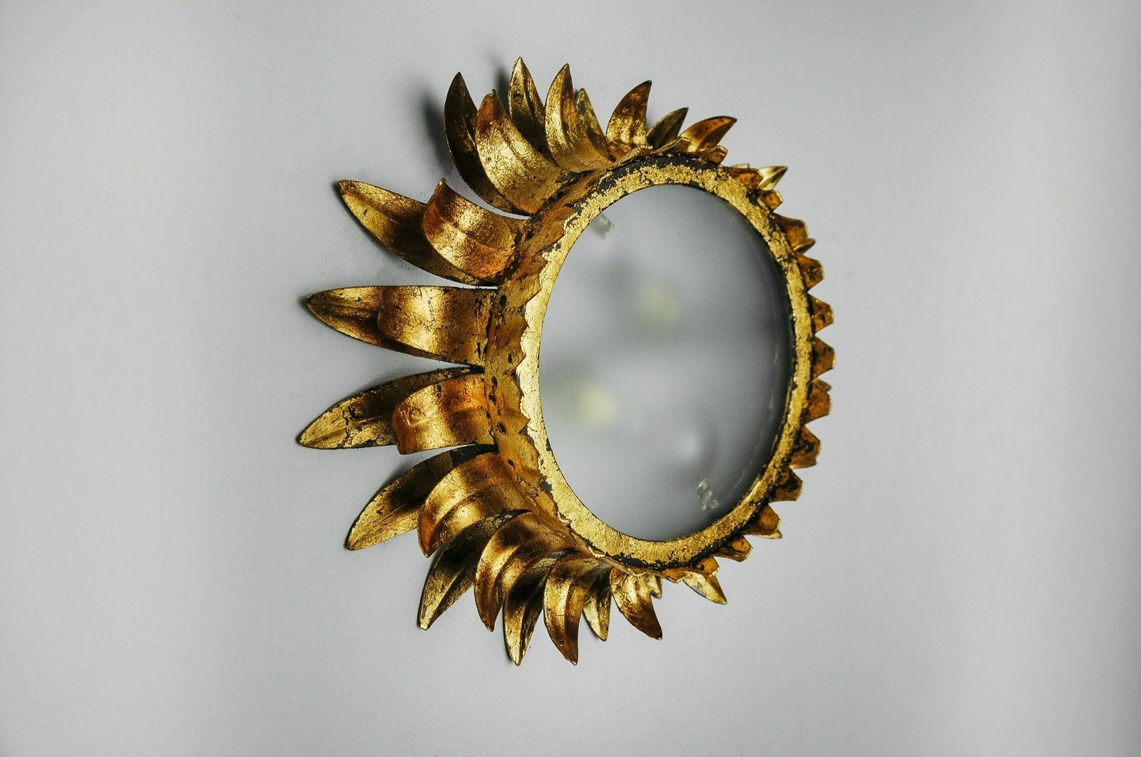 Wall Lamp Sun By Ferro Arte, Metal And Gold Leaf, Spain, 1960 photo 1007.0