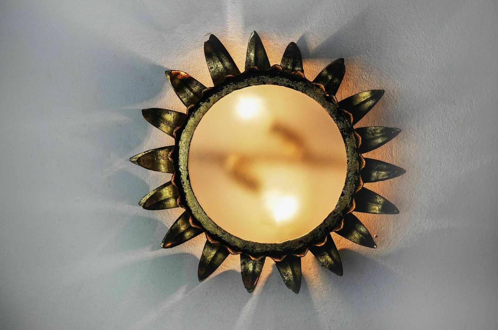 Wall Lamp Sun By Ferro Arte, Metal And Gold Leaf, Spain, 1960 photo vinterior