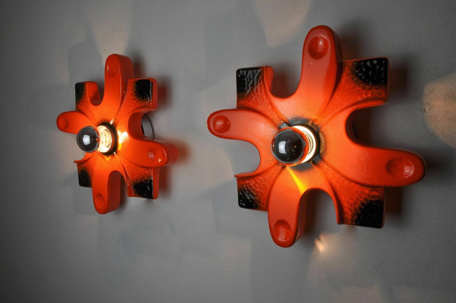 Pair Of Puzzle Sconces By Hustadt Leuchten Red Ceramics, Germany, 1960 photo for sale