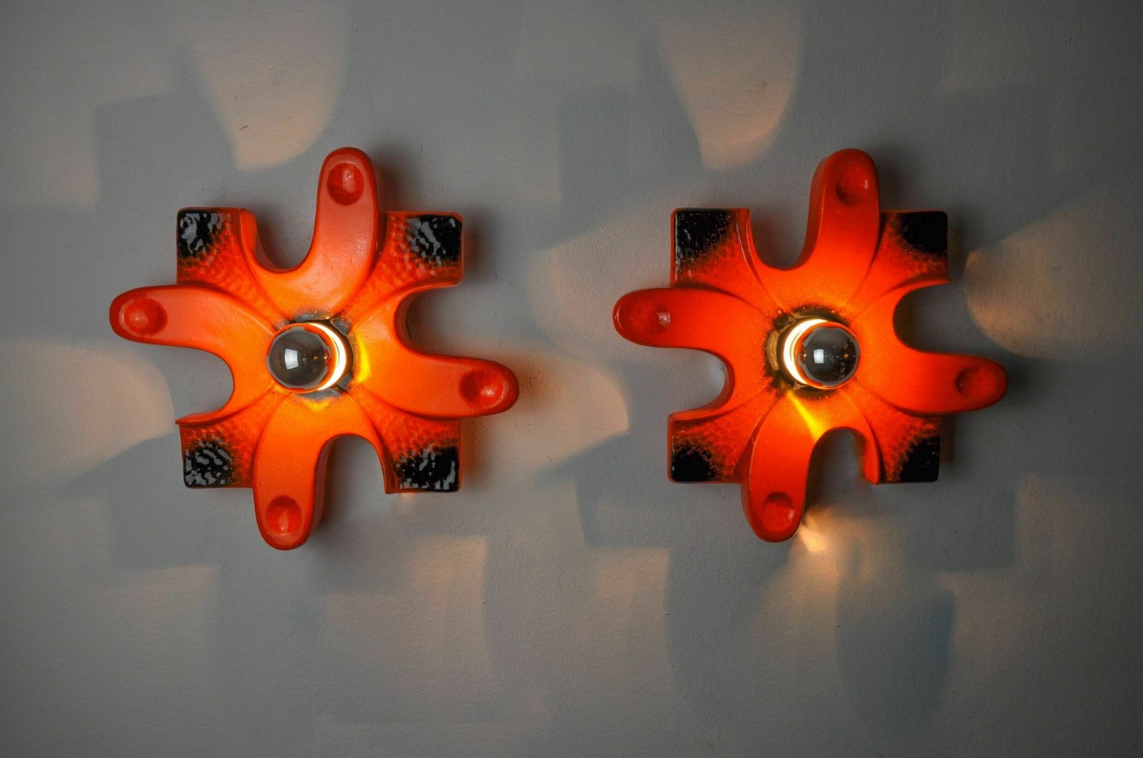 Pair Of Puzzle Sconces By Hustadt Leuchten Red Ceramics, Germany, 1960 photo vinterior