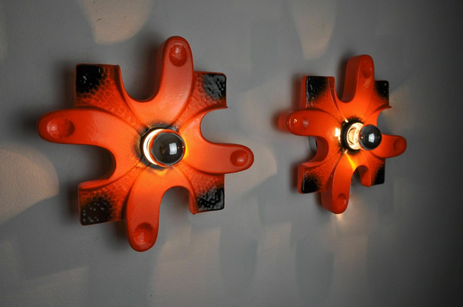 Pair Of Puzzle Sconces By Hustadt Leuchten Red Ceramics, Germany, 1960 photo buy