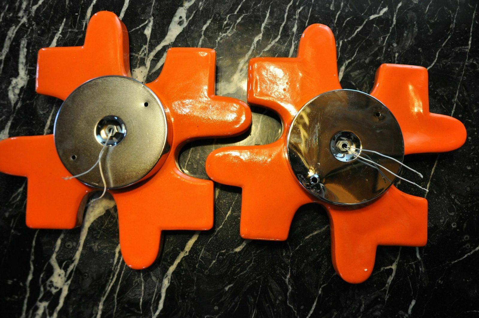 Pair Of Puzzle Sconces By Hustadt Leuchten Red Ceramics, Germany, 1960 photo vintage