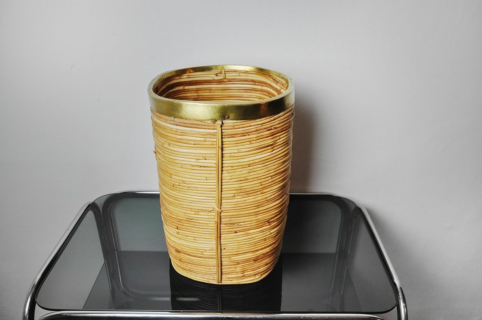 Rattan And Brass Umbrella Stand, Italy, 1970 photo furniture