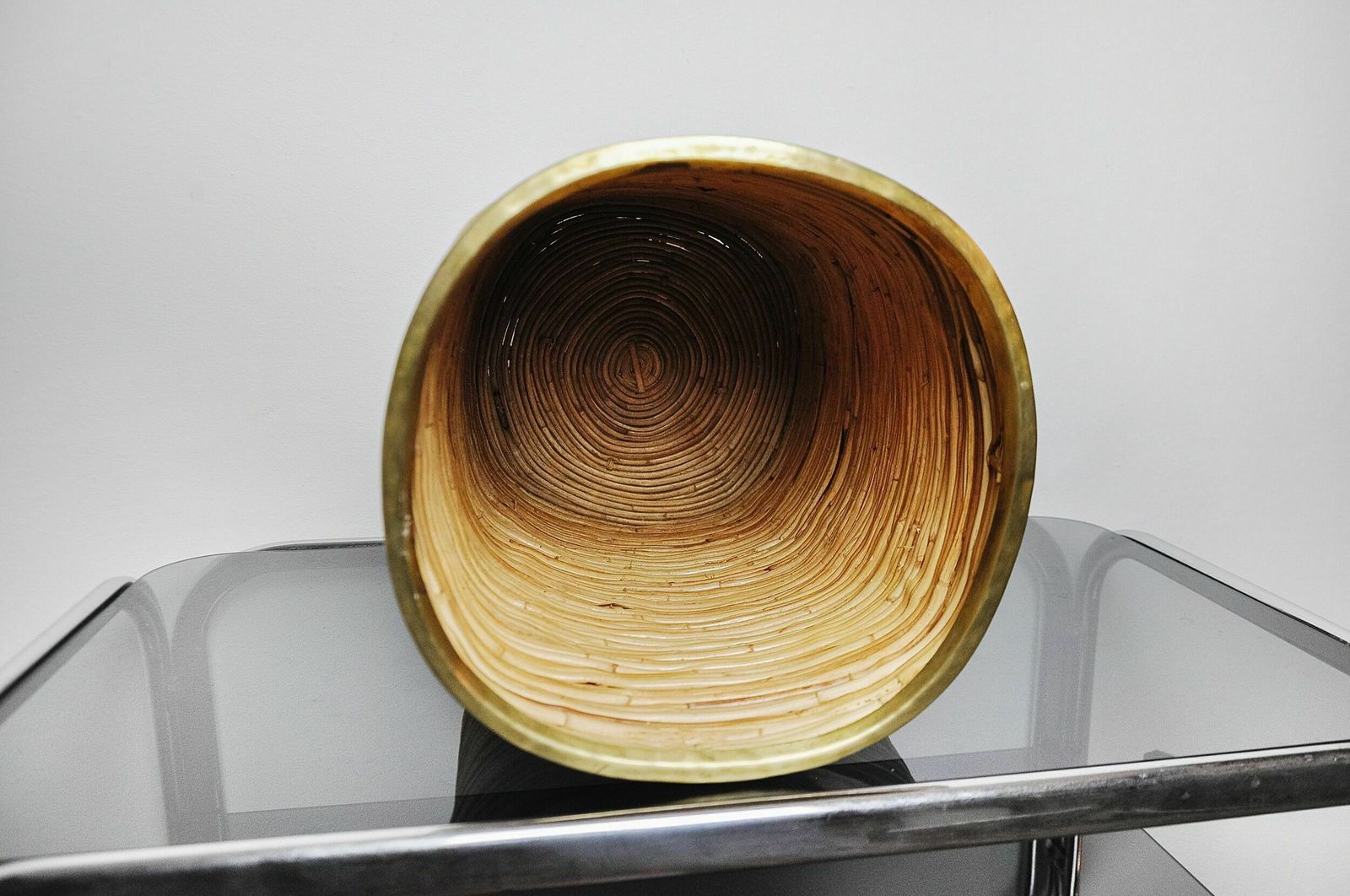 Rattan And Brass Umbrella Stand, Italy, 1970 photo vinterior