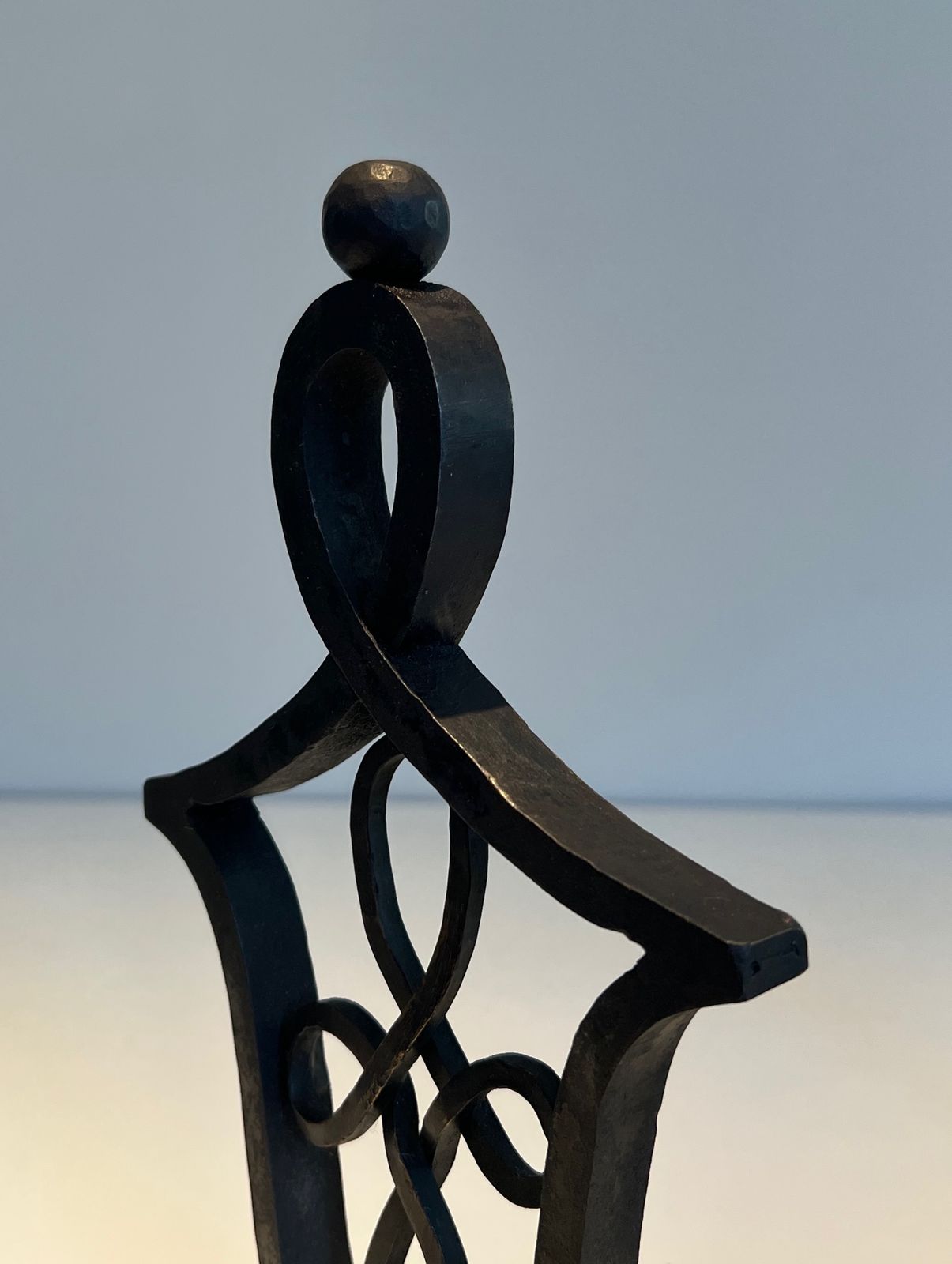 photo for sale Pair Of Wrought Iron Andirons In The Style Of Raymond Subes