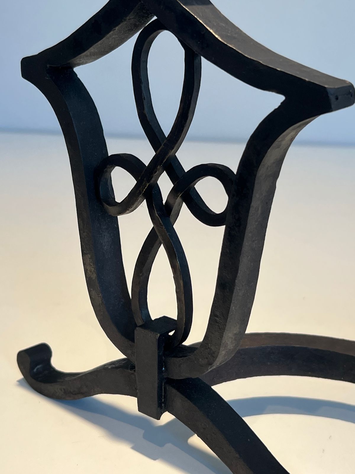 Home Fixtures Pair Of Wrought Iron Andirons In The Style Of Raymond Subes photo