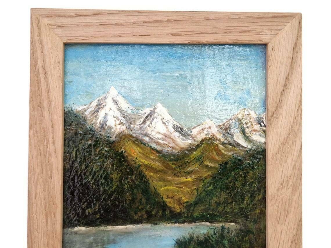 Alps Mountains And Lake Oil Landscape Painting Original Signed Mountainscape Wall Art photo 130.0