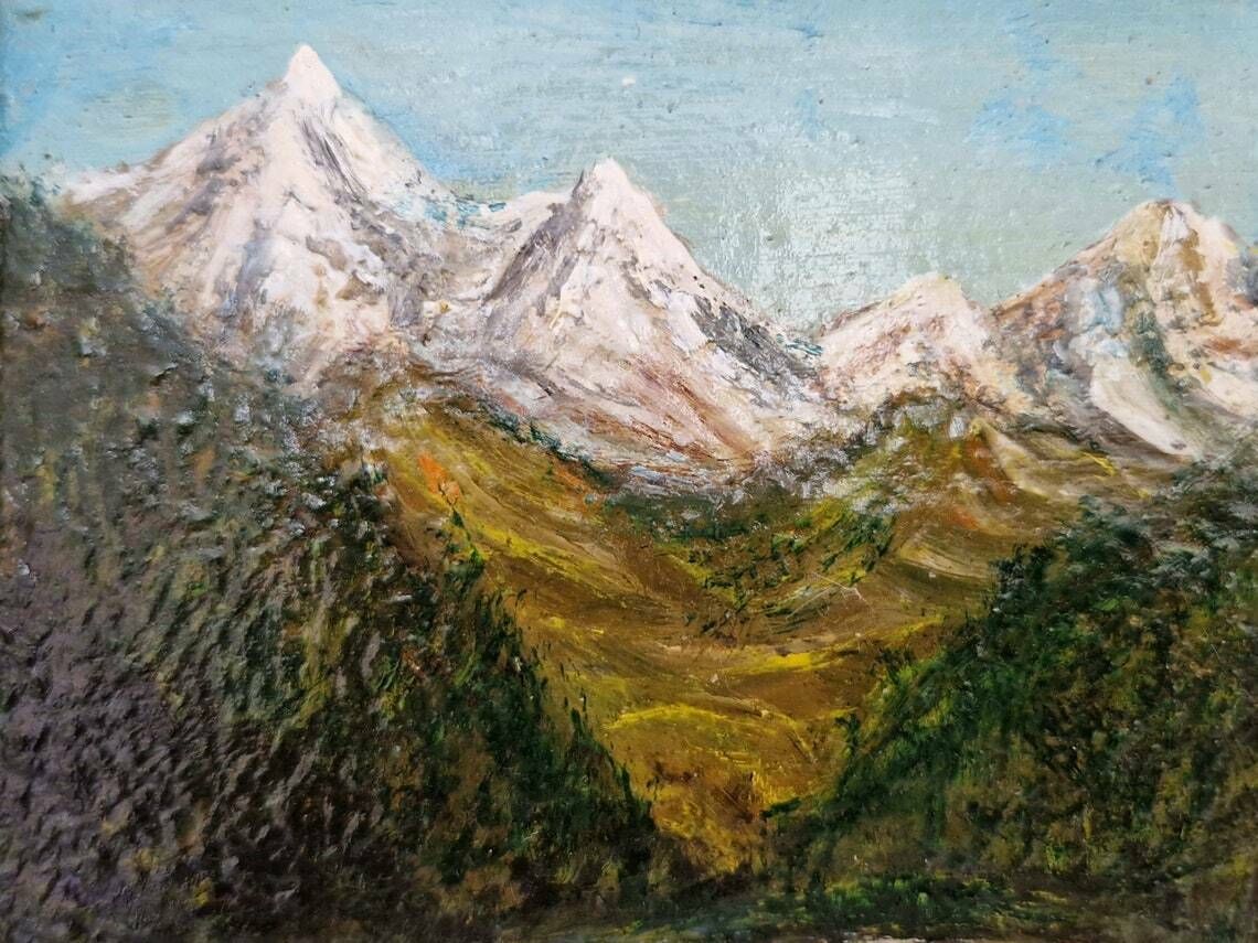 Alps Mountains And Lake Oil Landscape Painting Original Signed Mountainscape Wall Art photo buy