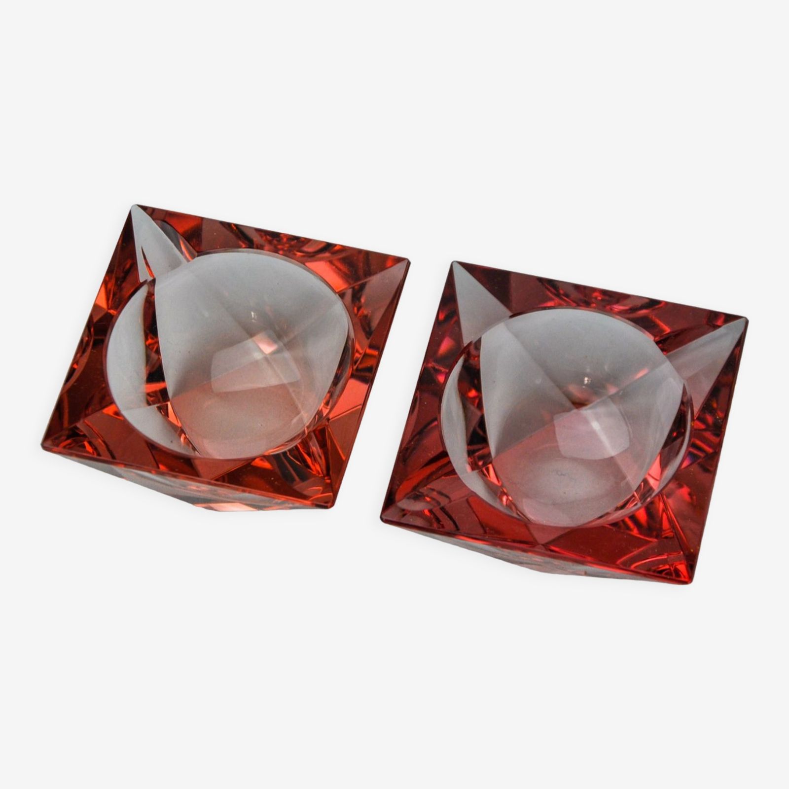 Duo Of Pink Faceted Ashtrays By Seguso, Murano, Italy, 1970
