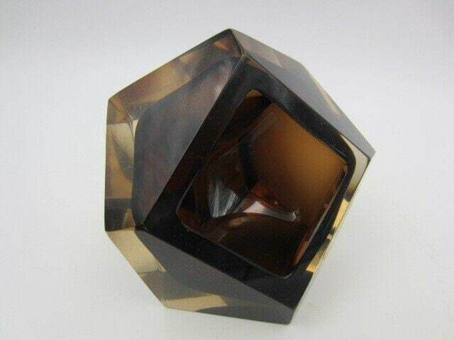 Stunning V C Nason Brown In Gold Glass Sommerso Faceted Diamond Bowl With Label photo for sale