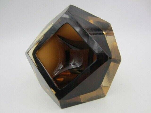 photo furniture Stunning V C Nason Brown In Gold Glass Sommerso Faceted Diamond Bowl With Label