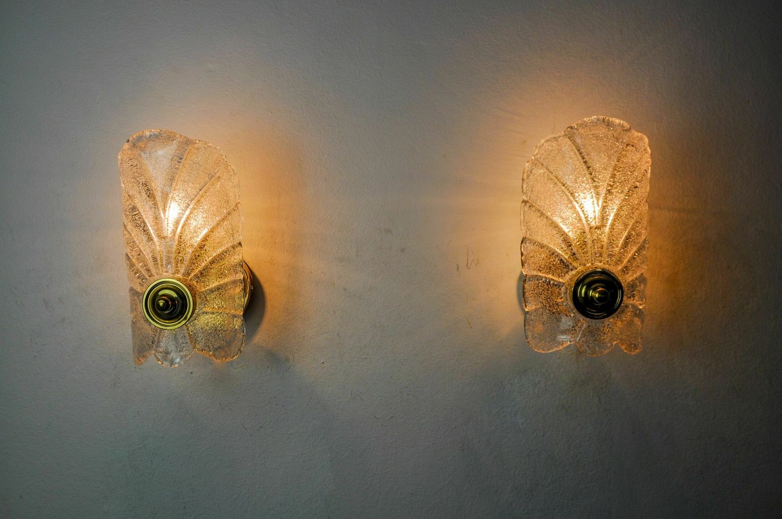 Pair Of Frosted Leaf Sconces, Murano Glass, Italy, 1970 photo for sale