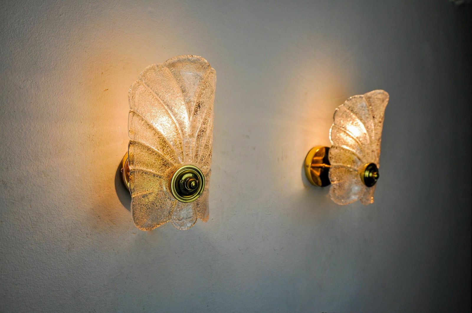 Pair Of Frosted Leaf Sconces, Murano Glass, Italy, 1970 photo buy