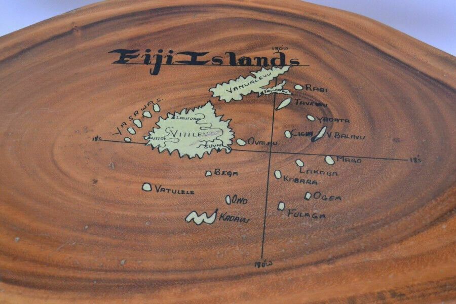 Mid 20th Century Coffee Table With Live Edge And Painted Map Of Fiji Islands photo vinterior