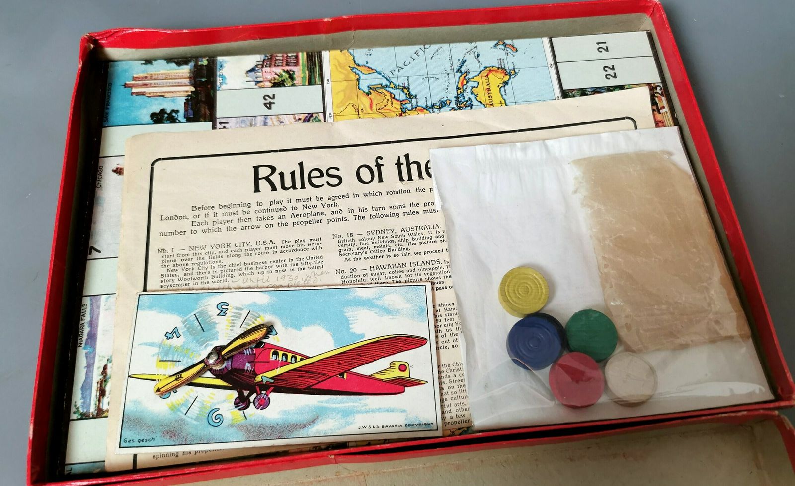 Rare Vintage 1930's Board Game, A Flight Around The World photo vinterior