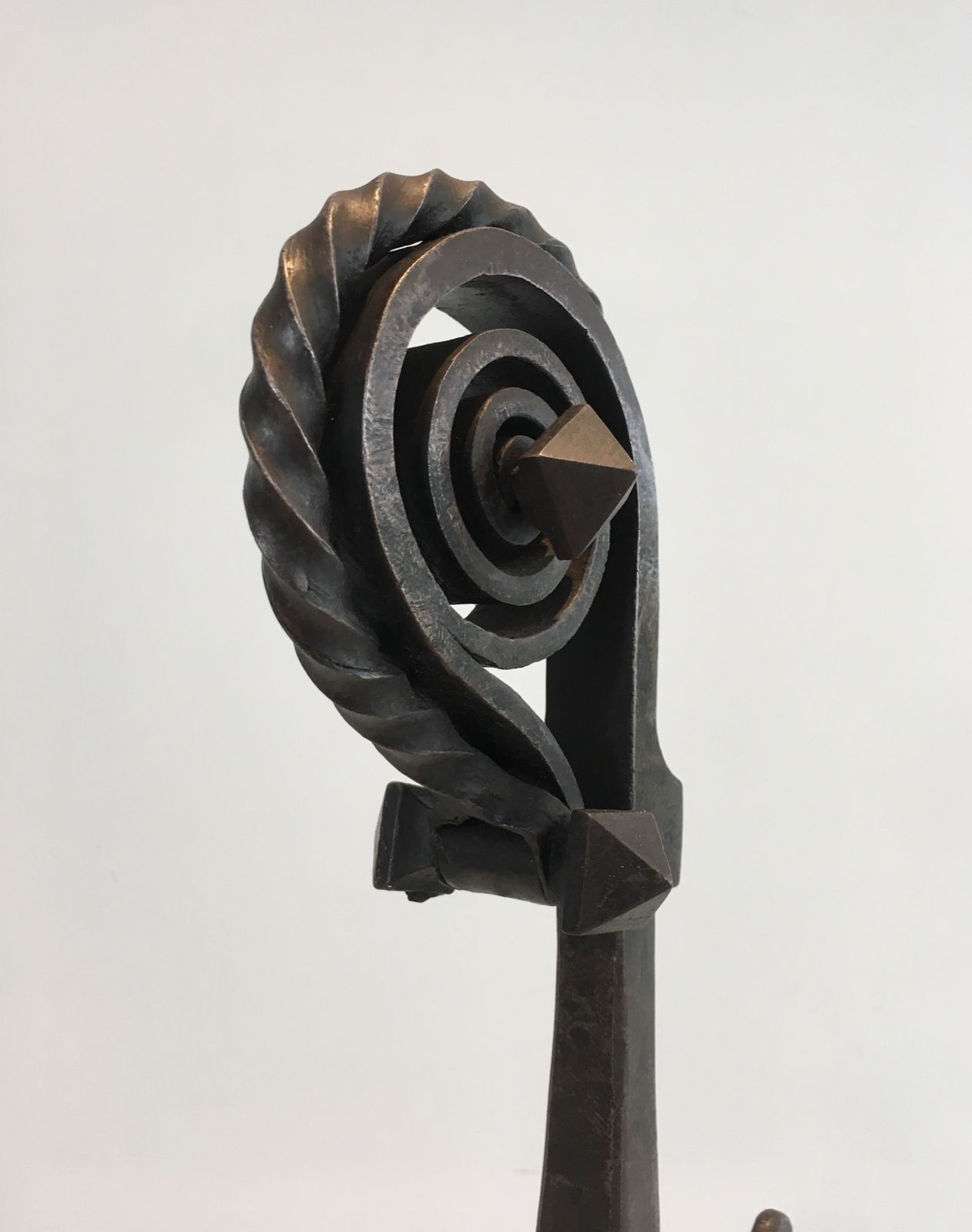 photo buy Pair Of Important Wrought Iron Andirons Representing A Snail