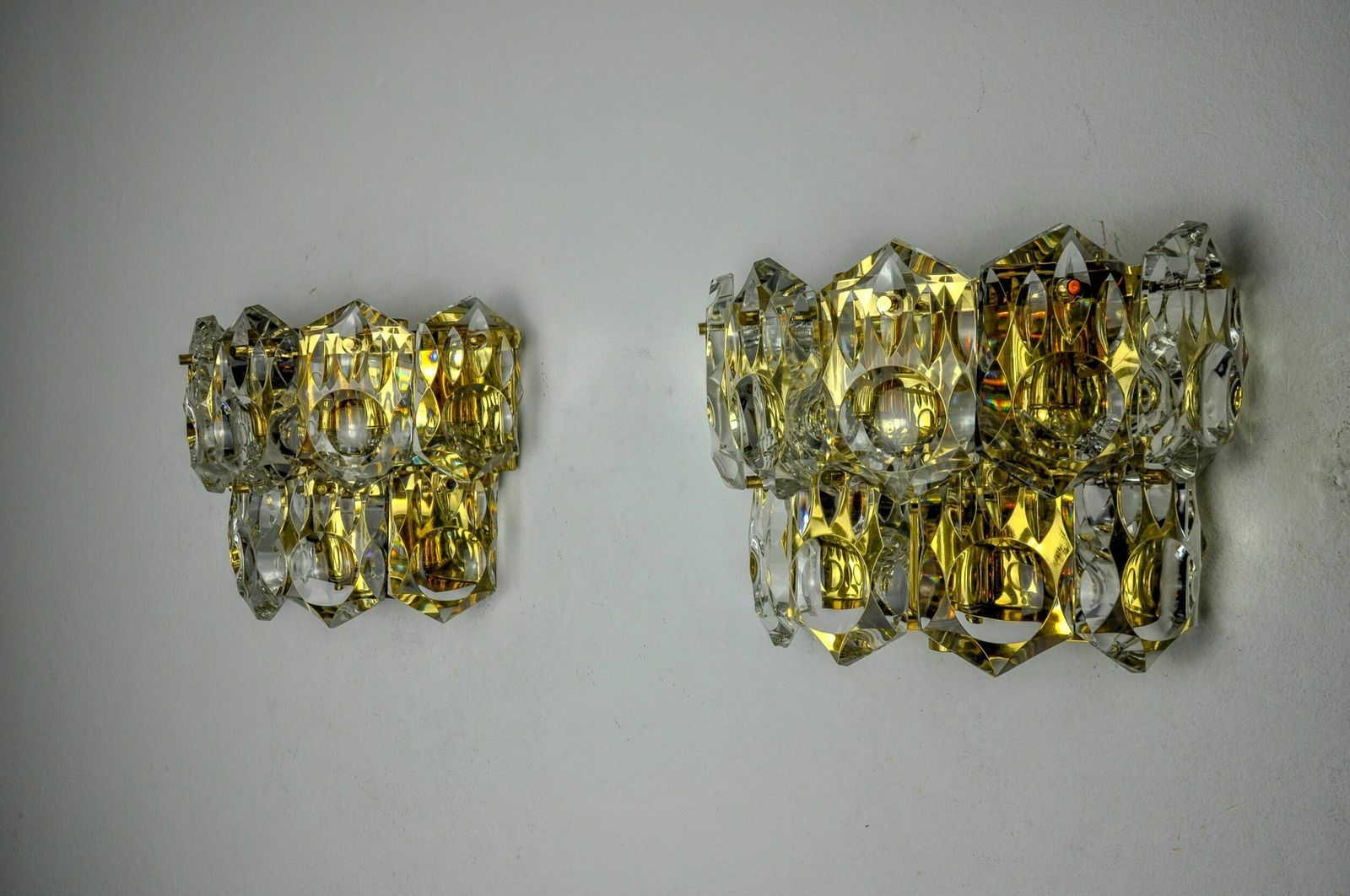 Pair Of Kinkeldey Sconces, 2 Levels, German Cut Crystals, 1970 photo Lighting