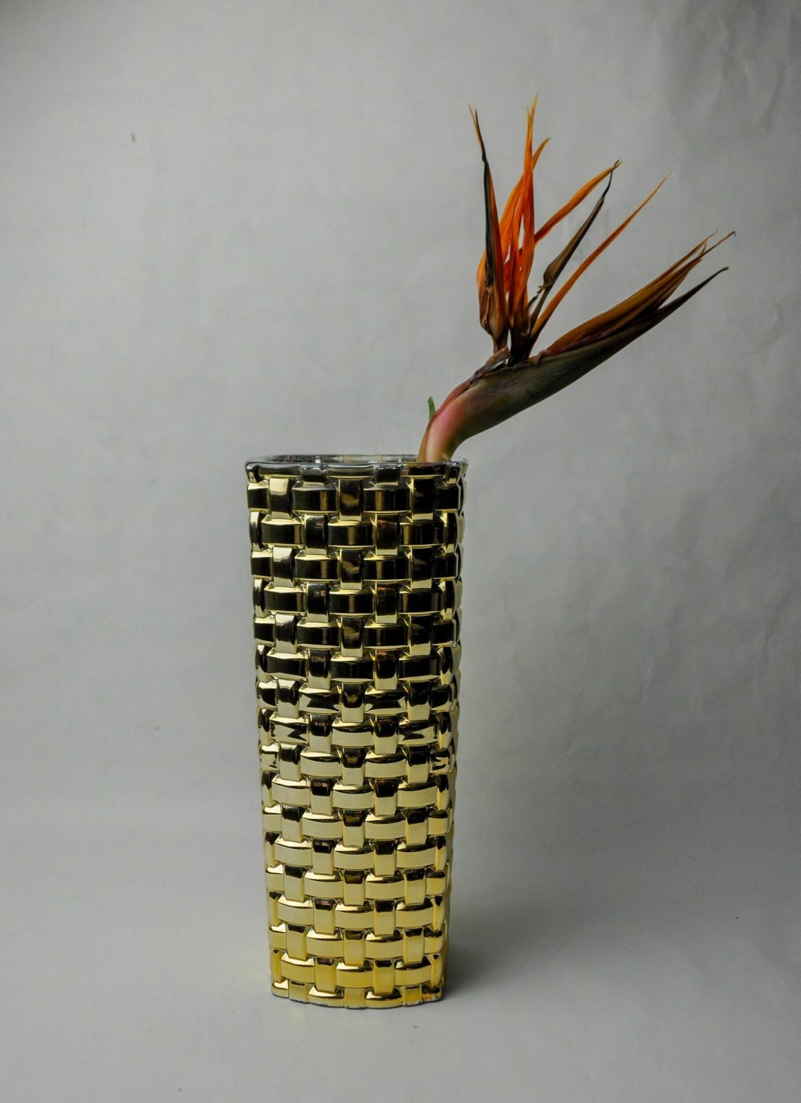 Golden Bamboo Effect Glass Vase By Nachtmann, Germany, 1980 photo for sale