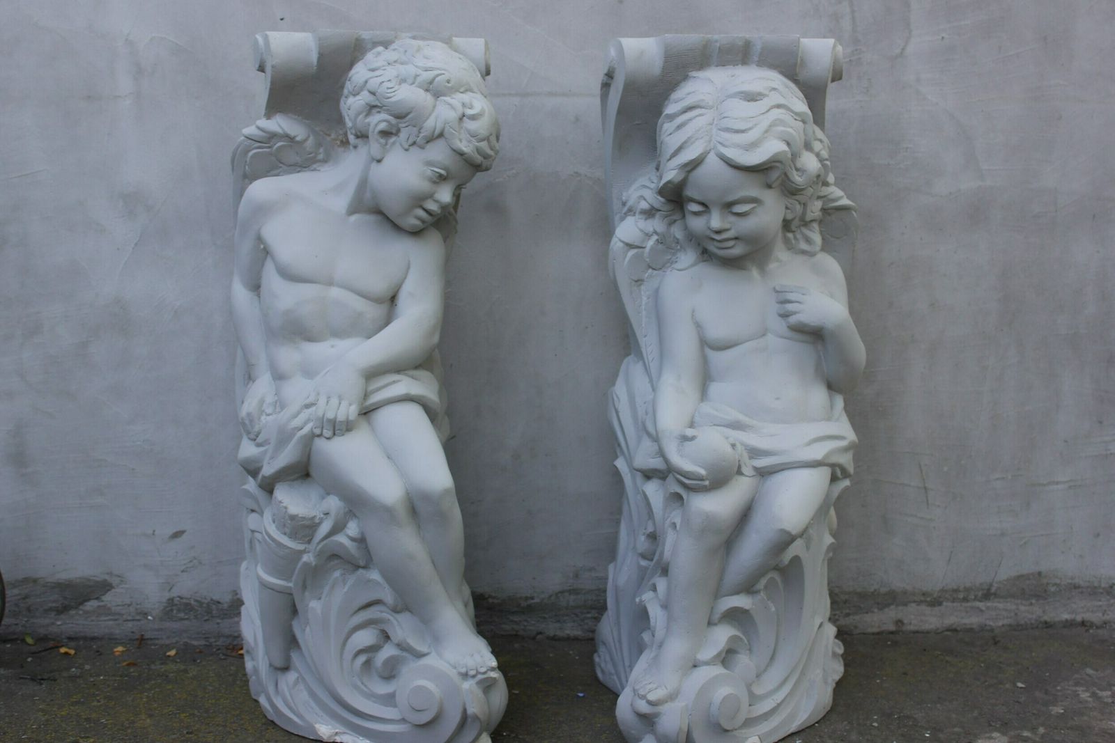 Pair Cherubs Console Gypsum Sculptures Fireplace Or Door Surround House Architectural Pieces Statue Mold photo furniture